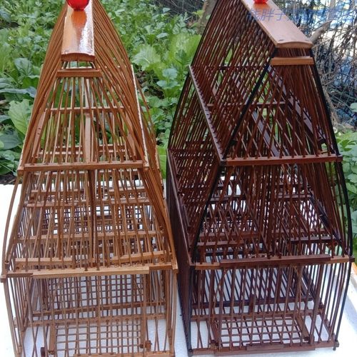 凡佰酷 鸟笼子踏笼 黄豆 绣眼 贵州凯里鸟笼老竹制 咖啡色