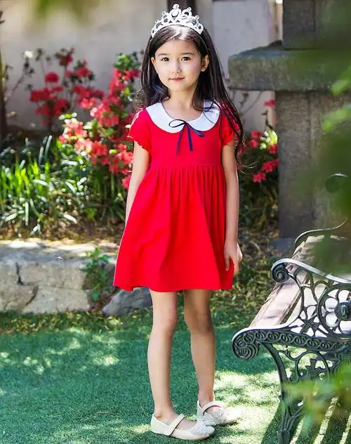韩都衣舍minizaru 女童大红色连衣裙