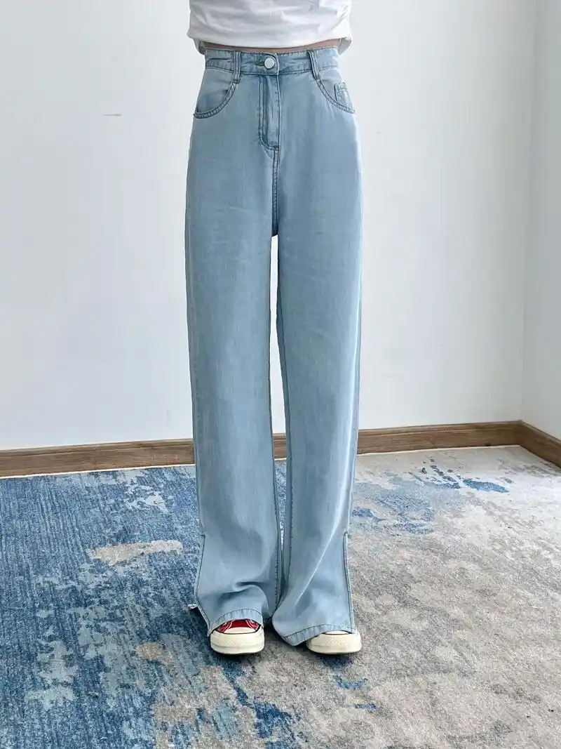 好适合春夏的浅蓝色天丝阔腿牛仔 - 抖音