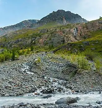 瀑布,支流,河,冰河,相同,照片,走,旅游,阿尔泰,山,八月