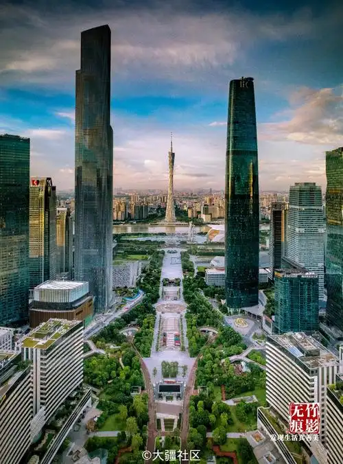 航拍广州珠江新城cbd商务中心