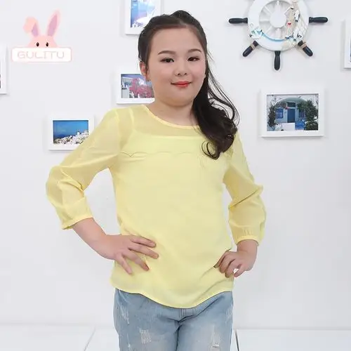 谷力兔胖女童17春夏装雪纺圆领七分袖宽松加大码上衣潮公主外穿服