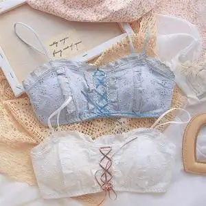 甜美日系少女内衣蕾丝绑带无钢圈小胸bra纯棉软妹学生文胸套装