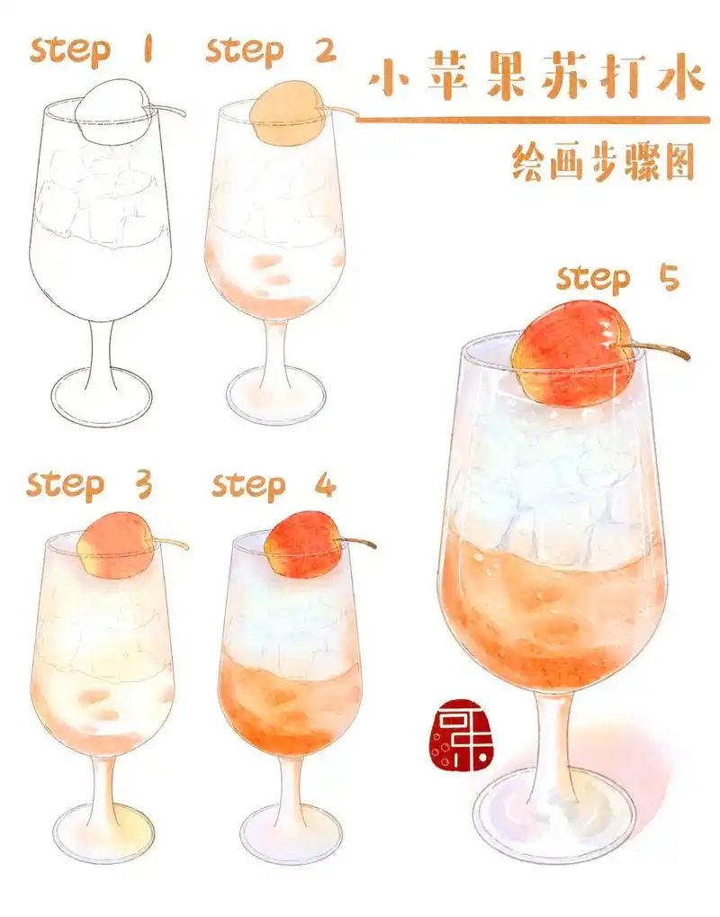 小苹果苏打水饮品绘画教程图.这种小苹果在你们老家叫什么?#绘 - 抖音