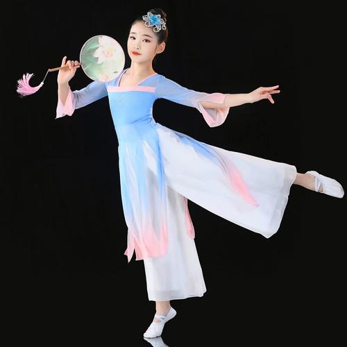 儿童古典舞演出服练功服中国风舞蹈服女童古风扇子舞表演纱衣飘逸