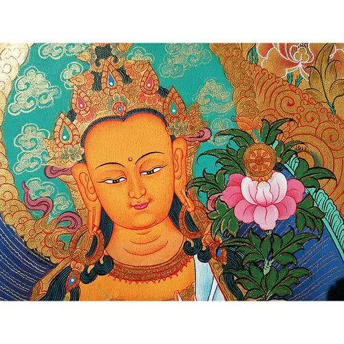 【即拍即得】刻金彩绘天冠弥勒菩萨独尊唐卡786 shankar lama作品