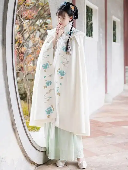 冬季汉服披袄保暖明制长袄冬天披肩斗篷加厚长版云肩披风古装外套
