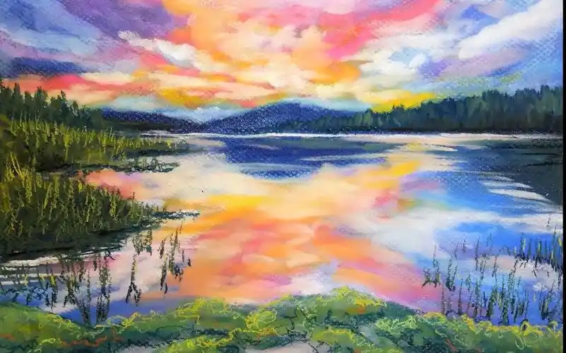 用粉笔画一幅色彩绚丽的风景