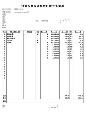 增值税发票明细模板