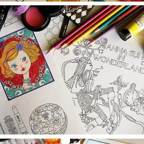 成人涂色书图画本上色手绘本减压涂鸦画画书儿童小学生绘画填色本