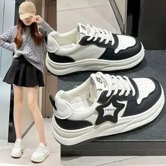 星星小白鞋女潮春秋透气初高中学生运动休闲板鞋厚底一件代发