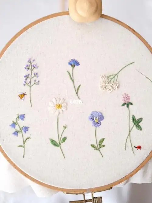 花朵刺绣教程下矢车菊羊角芹三叶草