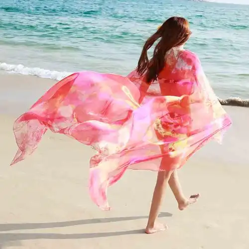 夏季韩版丝巾女长款春秋雪纺披肩围巾两用超大海边纱巾沙滩巾丝巾