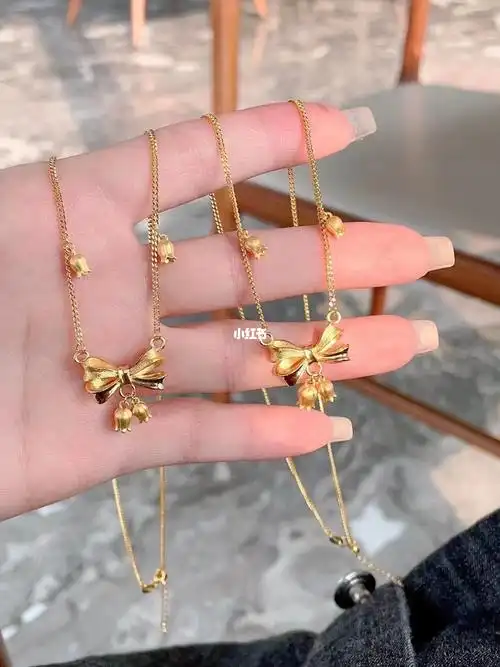 新款黄金铃兰花蝴蝶结03项链专为小仙女