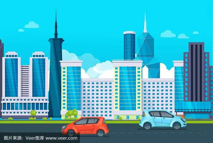 绘画插图,卡通,城市,摩天大楼,矢量