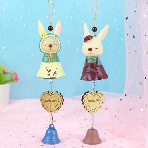 搪胶小鹿蓝胖子少女心房间卡通风铃房间装饰挂件铃铛礼品饰品风铃