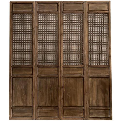 田字格实木大门中式仿古做旧镂空花格老门窗复古雕花隔断屏风木雕