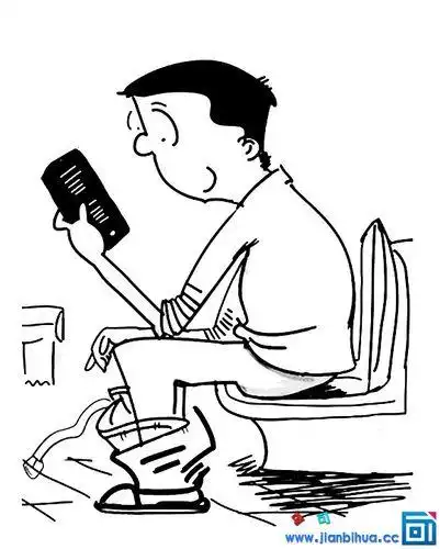 上厕所玩手机的简笔画图片