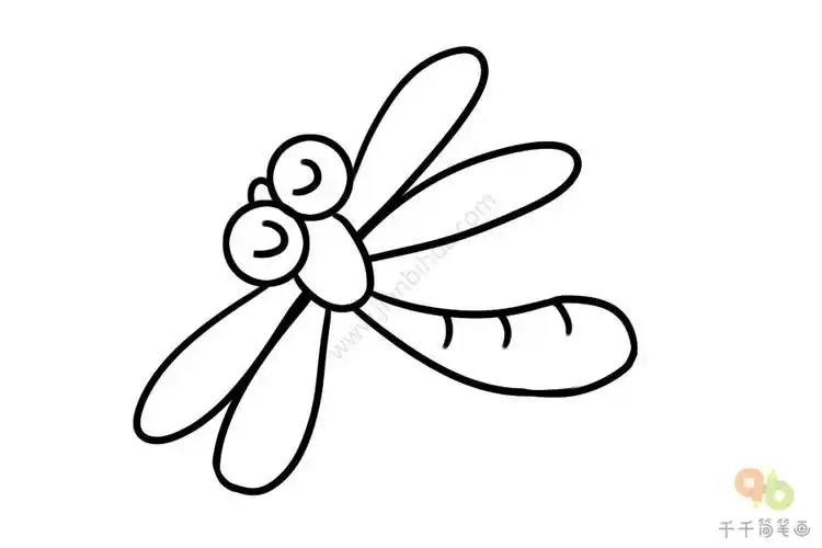 蓝翅膀的蜻蜓简笔画步骤图