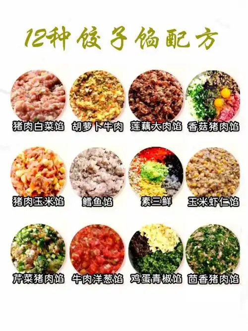 12种饺子馅配方有白菜猪肉附葱姜水制作