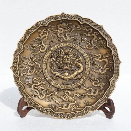 龙盘纯铜九龙盘 龙盘精品压铸龙盘仿古做旧铜器 摆件