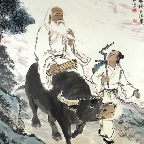 老子画像骑牛中堂挂画紫气东来道法自然自然卷卷轴国画