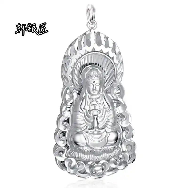 足银999纯银火焰观音吊坠项坠#吊坠 #银饰纯银 #观音造像 - 抖音