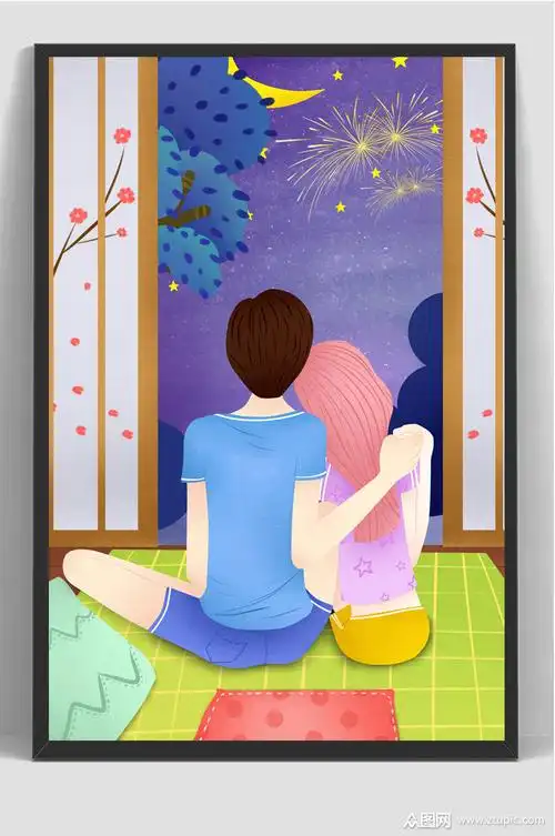 唯美七夕节情人节手绘插画