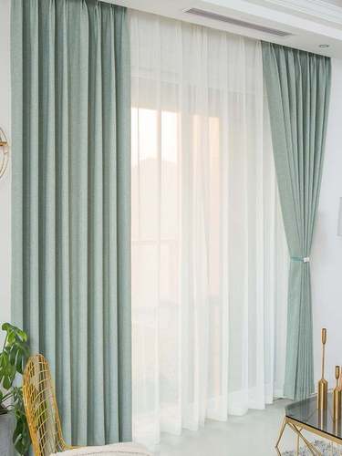 2020年流行新款窗帘莫兰迪北欧简约客厅卧室飘窗浅绿色遮光窗帘布