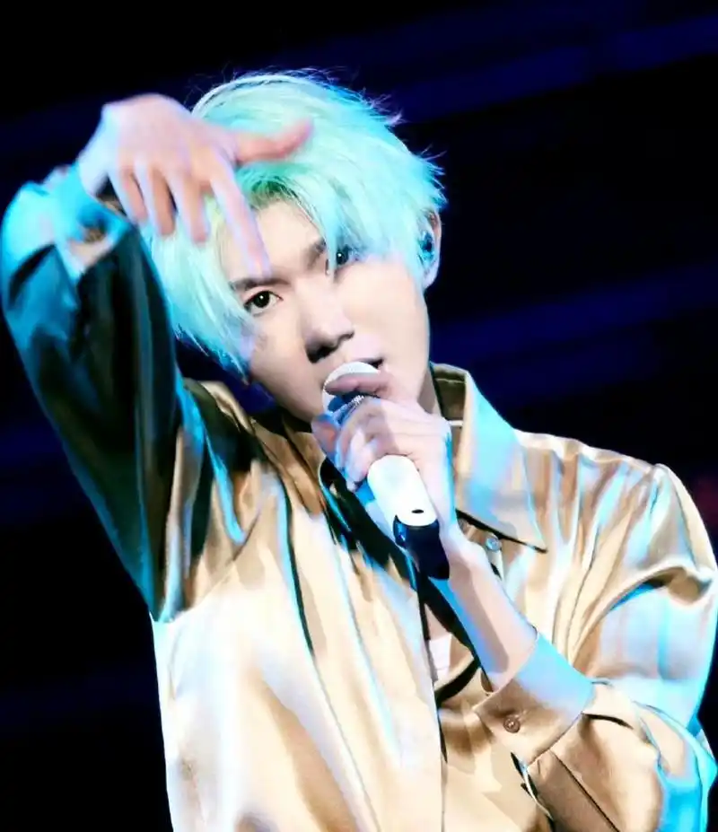 王源在演唱会上展现了新风格,他的发色与粉丝应援色一致,这场音乐盛宴
