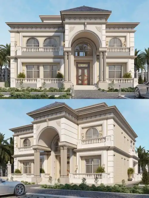 古典欧式自建别墅罗马柱坡屋顶欧式灵魂