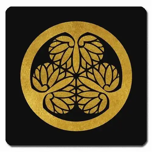 家纹 捺印マット 金纹黒地 徳川家康 三叶葵 11cm x 11cm kn11-3737