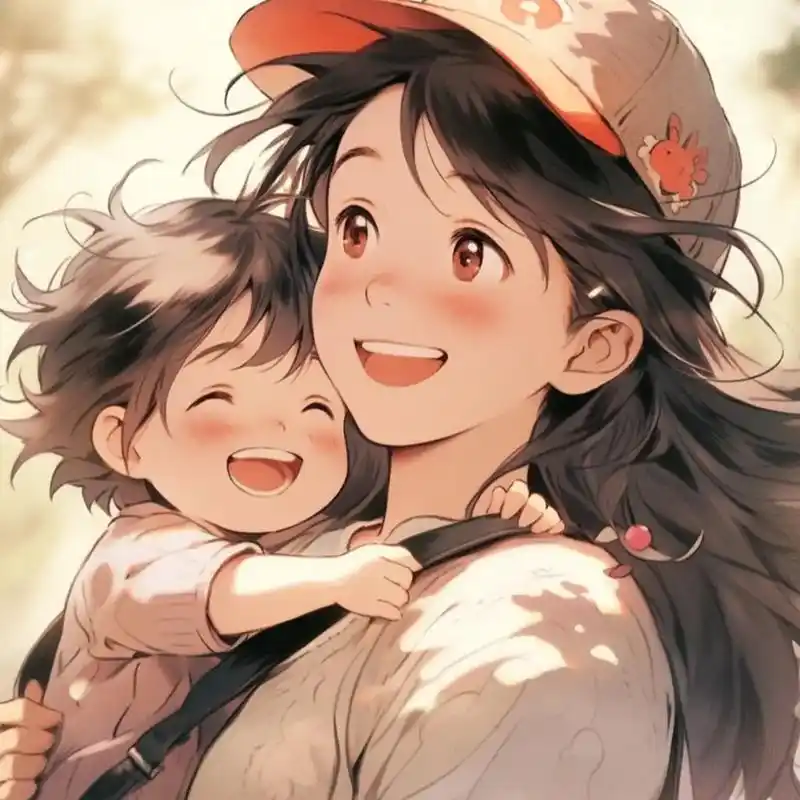 母女拥抱亲子漫画头像(妈妈抱着女儿)#优质头像 #母女头像  - 抖音