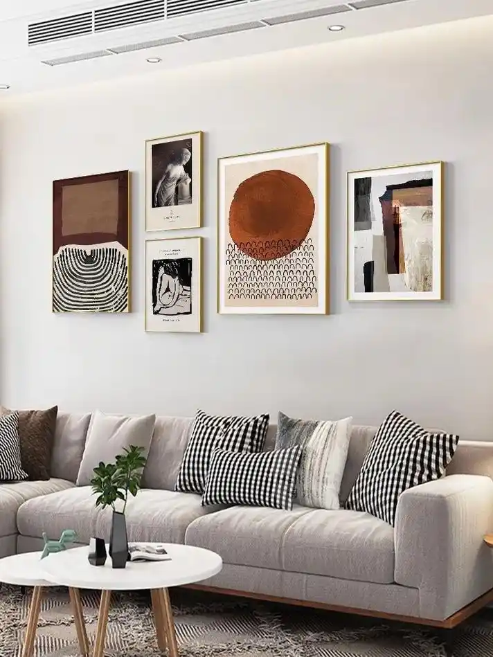 现代简约客厅组合装饰画复古沙发背景墙挂画