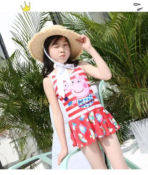 笑蜀女童连体泳衣韩国可爱宝宝三角游泳衣卡通中大童背心沙滩泳装