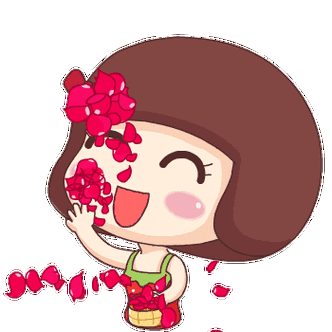 卡通 女孩 撒花 花瓣 张大嘴