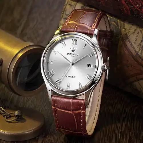 上海钻石牌手表男皮带石英表简约时尚潮流休闲单日历防水男士手表b2