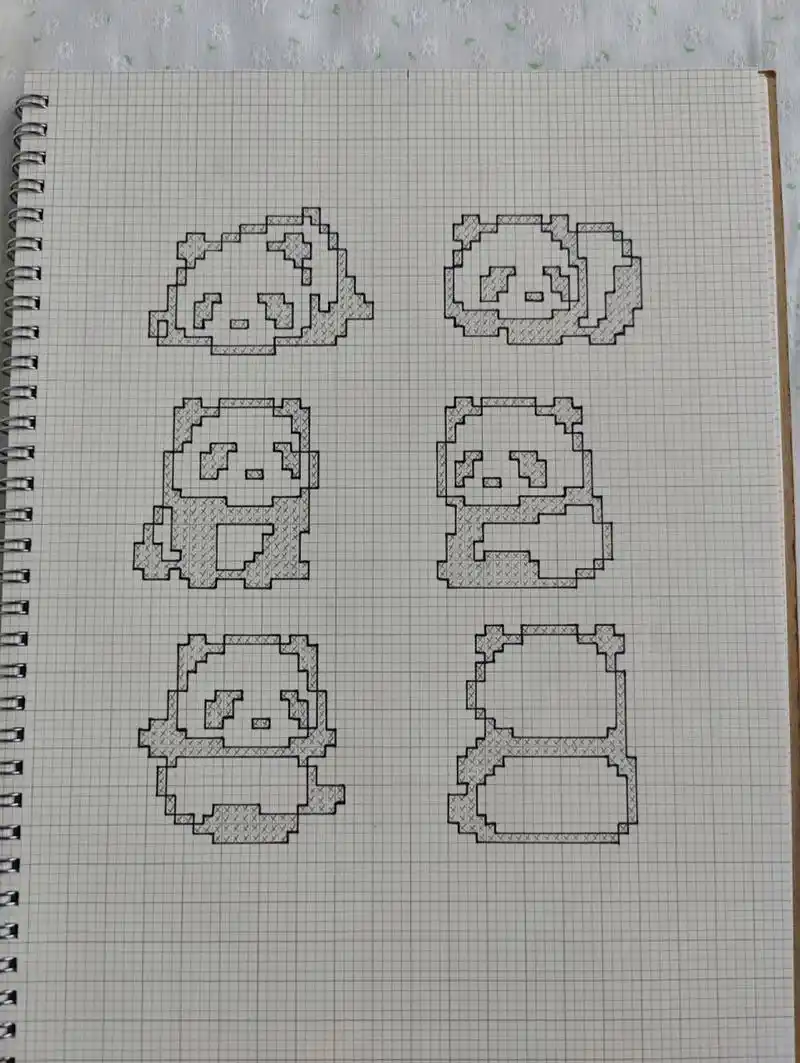 像素画80【临摹】小熊猫合集 a4 2.5mm网格本 可以用b5画单个