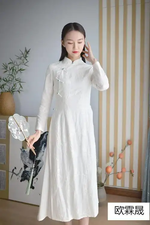 文艺禅修禅服茶服女秋冬仙气棉麻奥黛中国风文艺复古修身禅意旗袍