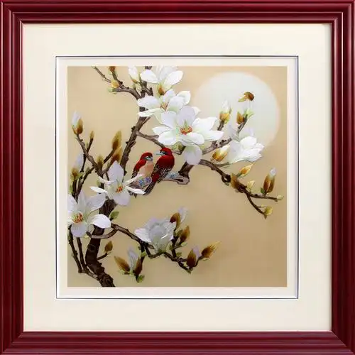 苏州刺绣手工苏绣成品餐厅卧室装饰画白玉兰花鸟婚庆礼品花前月下