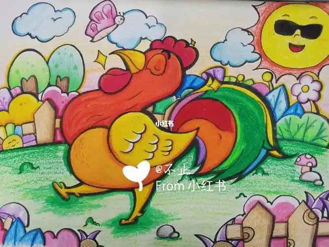 学前教育  #儿童画  #创意儿童画  #大公鸡 #配色分享  材料有蜡焙屯