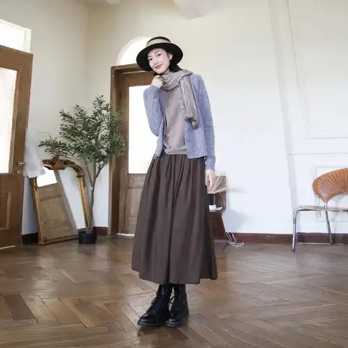 半裙裙子棉麻半身裙百搭长裙秋冬文艺复古a字中长款zan原创新款