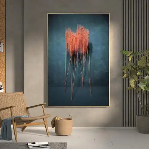 现代简约红色抽象竖版落地客厅壁画