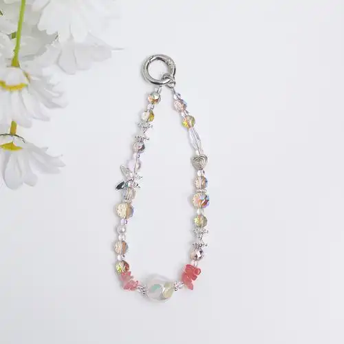 小清新天然石手机链清透水晶钥匙链包包挂饰车钥匙挂件防丢绳