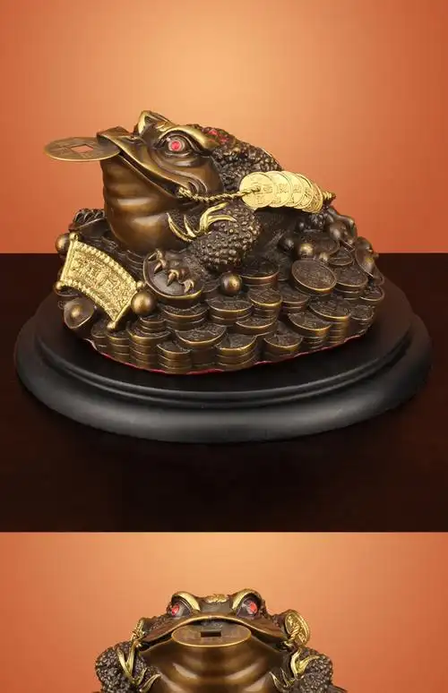 三足铜金蝉金蟾蜍家居办公室店铺开业工艺品雕刻小号黄铜金蟾复古款