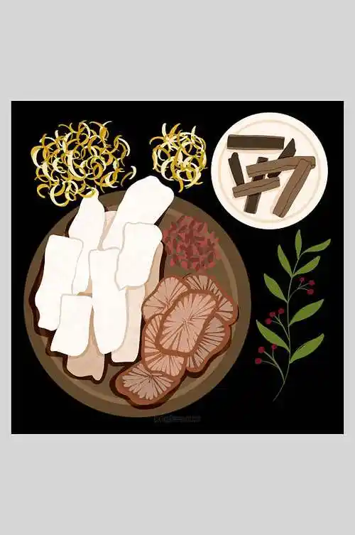 中国风手绘多种中医药材插画