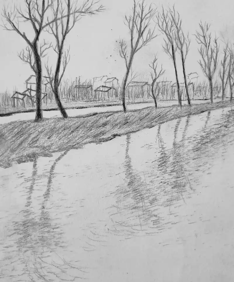 闲来无事画风景,铅笔素描 - 抖音