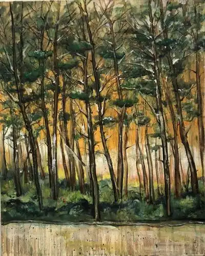 2019年11月25日 树丛油画,雨露麻布面油画,乔琴油画颜料,50×40cm