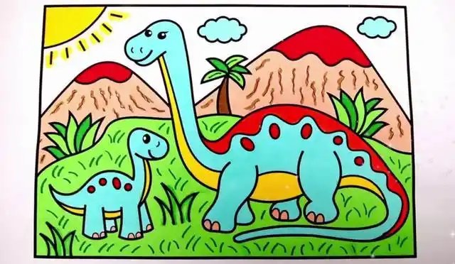 好玩又有趣的折纸手工画恐龙世界之简单可爱的异特龙儿童简笔画简笔画