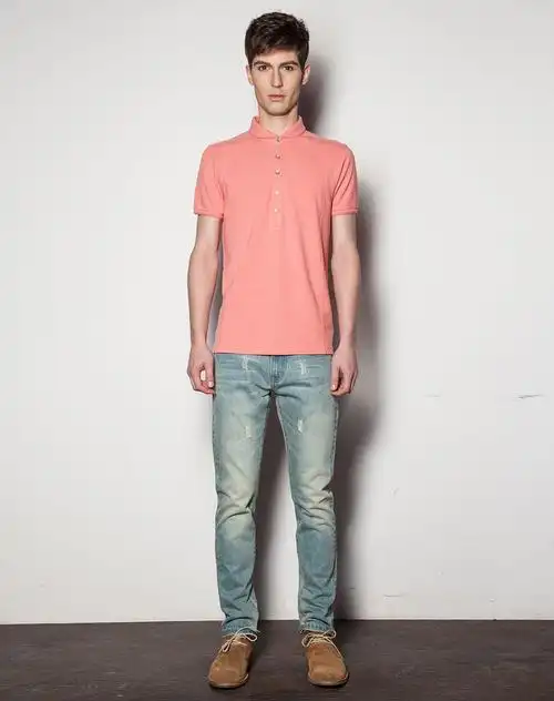 男浅粉色时尚休闲短袖polo衫